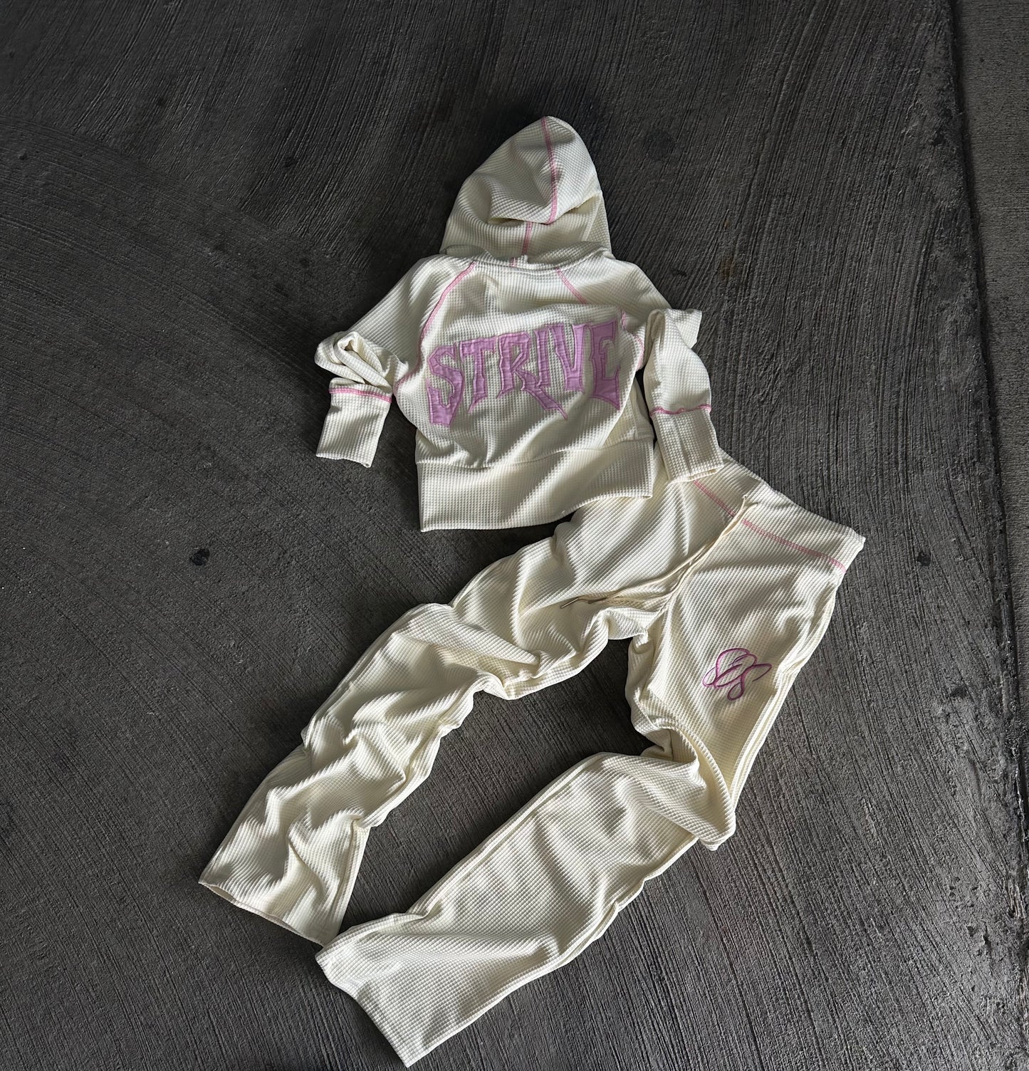 WAFFLE KNIT HOODIE-BUBBLE GUM