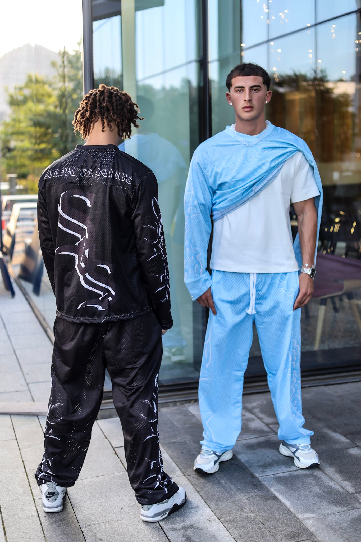 Sky Blue "I AM SOS" Mesh Pants