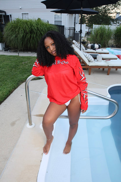 Red "I AM SOS" Mesh Pants