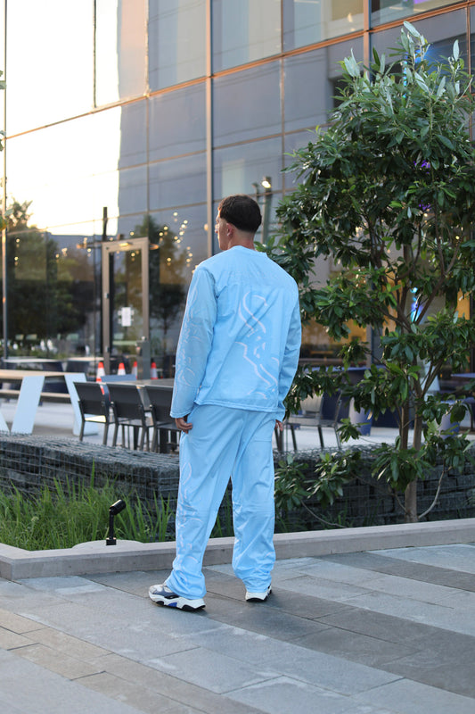 Sky Blue "I AM SOS" Mesh Pants