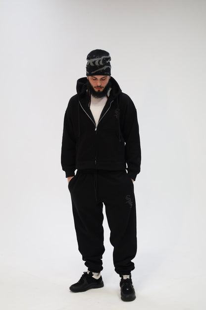 Black SOS ESSENTIAL Zip-Up Hoodie
